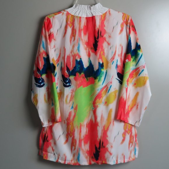 NWOT MISSLOOK Citrus Colored Printed Blouse - Picture 6 of 7